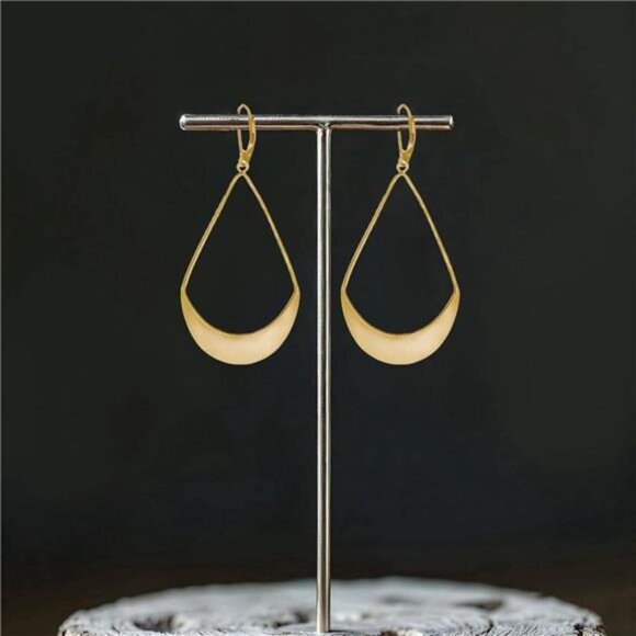 Gold Dangle Earrings – Lightweight Teardrop Earrings - Picture 2 of 7